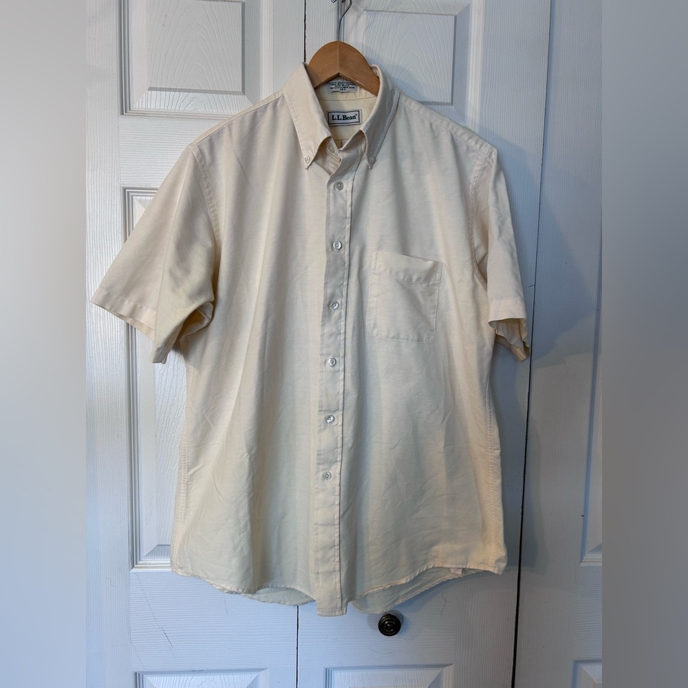 Vintage L.L. Bean Button‎ Up Shirt Men's 16.5 Yellow Made In USA Single Stitch